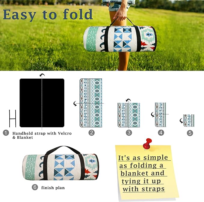 SAMSIER Large Outdoor Picnic Blankets Waterproof Foldable, Beach Blanket Sandproof Portable, Picnic Mat Washable for Camping (80"×80", Thickened)