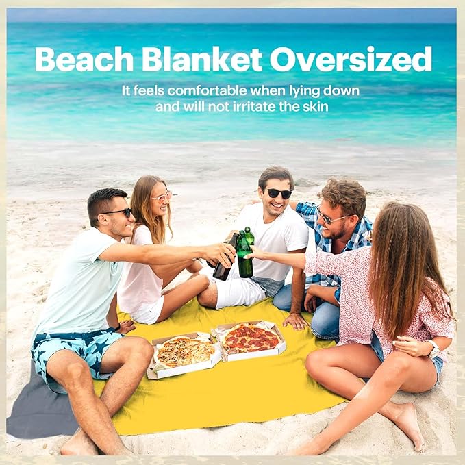 EASYFUN Beach Blanket Sandproof Oversized, 79''×83'' Extra Large Beach Mat, Portable Picnic Mat for Travel Camping Hiking, Lightweight Beach Essentials Family Water Resistant Mat