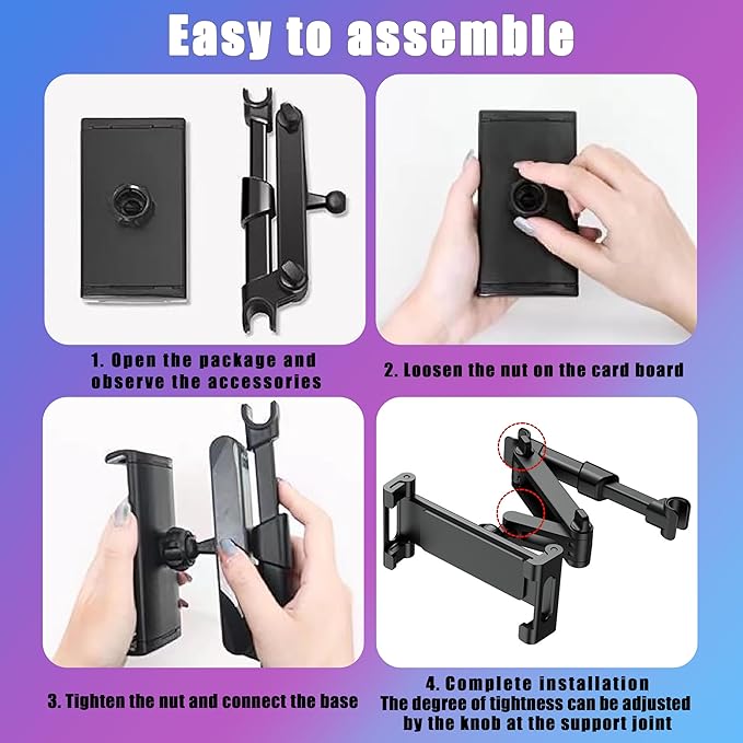 2026 Car Headrest Tablet Holder 2 Pack, (3 in 1 Extension Arm) Tablet Mount for Car Backseat, for Phone iPad Pro Air Mini Galaxy, for Most Tablets/Phones, Fits Larger Tablets - Black