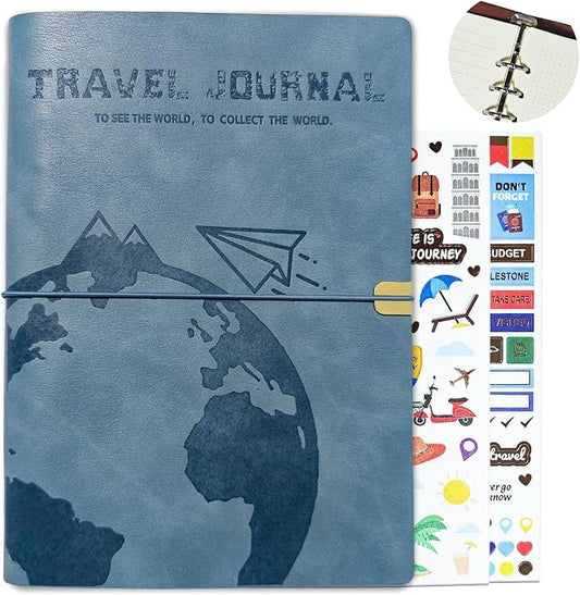 Travel Journal for Women Men, Leather Travel Scrapbook Notebook & Adventure Book Travel Planner Memory Diary, Travel Gifts (Blue)