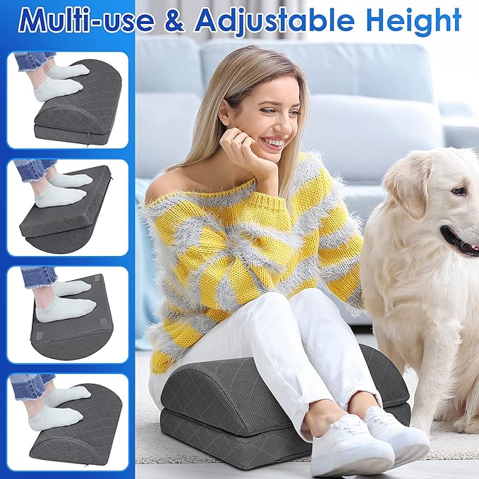 CushZone Foot Rest,Desk & Gaming Accessories,Foot Rest for Under Desk at Work,Comfortable Footrest with 2 Adjustable Heights & Removable Cover, Office Desk Accessories（Gray-20 in）