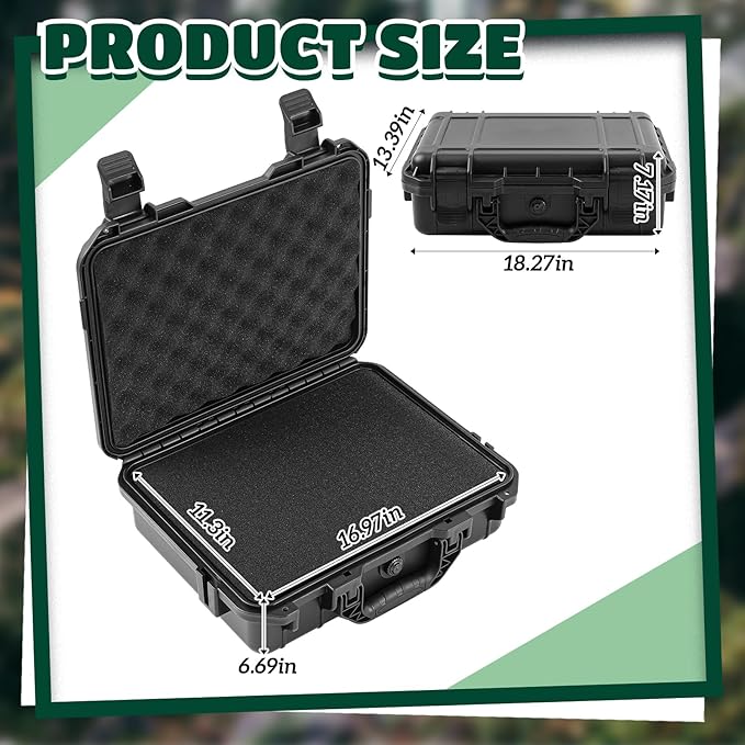 Relaxweex 1 Pcs Waterproof Hard Case with DIY Customizable Foam Insert Portable Protective Case with Knife for Camera Drones Equipments Tools Test Instruments(Black,18.3 x 13.4 x 7.2 Inch)