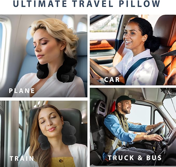 Total Pillow Airplane & Travel Pillow - Microbead Neck Pillow - Comfortable Pillow for Neck, Head, Back & Lumbar Support - Donut Pillow Chair Cushion for Sitting - Ear Piercing Pillow - 2 Pack, Black