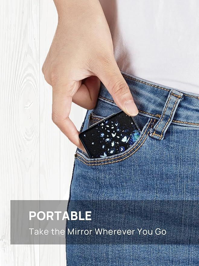 OMIRO 1X/3X Magnifying Mirror, Unique Painting Compact Mirror with Classical PU Leather (Butterfly)