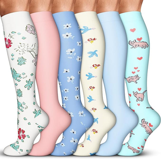 Acture 6 Pack Compression Socks for Women and Men - Knee High for Medical, Running, Nurses, Travel