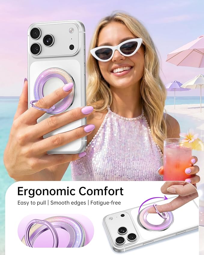 SYNCWIRE Magnetic Phone Ring Holder for MagSafe - Phone Grip Stand with 360° Rotation Finger Ring Kickstand Compatible with iPhone 17 16 15 14 13 12 Pro Max MagSafe Accessories,Petal Pink