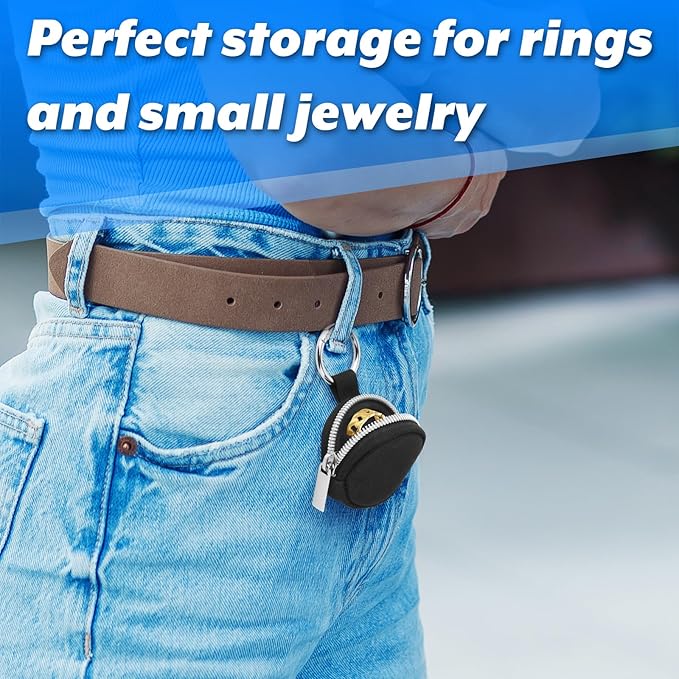 Homakover Portable Ring Organizer Case with Keychain, Traveling Ring Holder Storage Bag, Anti-Lost Keychain Container for Rings, Jewelry (1, Black)