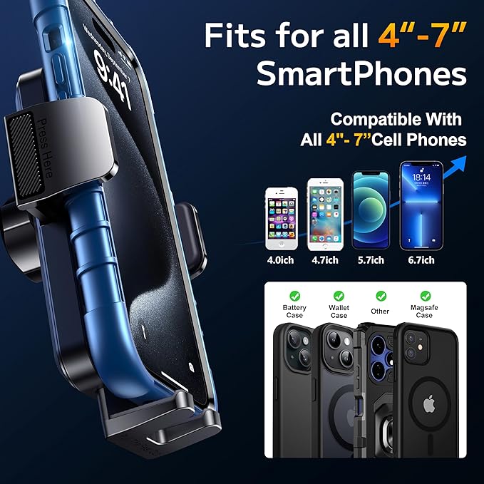 Phone Holders for your Car [Long Flexible Neck] Car Phone Mount [Anti-Shake Stabilizer] Cell Phone Holder Car for Dashboard Windshield Automotive Accessories Fit for iPhone Android Smartphone