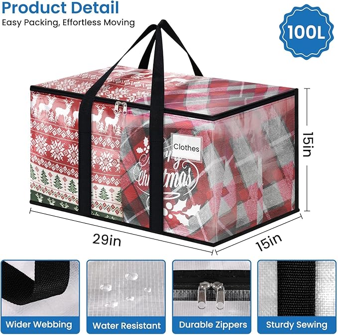 RoomHacks Clear Heavy Duty Extra Large Moving Bags, Reinforced Handle and Double Zipper Storage Bags, Packing Bags Alternative (2 Packs)