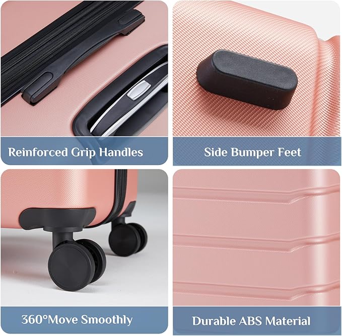 NEWBULIG 20 Inch Carry on Luggage, Lightweight Expandable Rolling Suit Case with TSA Lock, Hard Shell ABS Suitcase with Double Spinner Wheels for Short Trip, Pink
