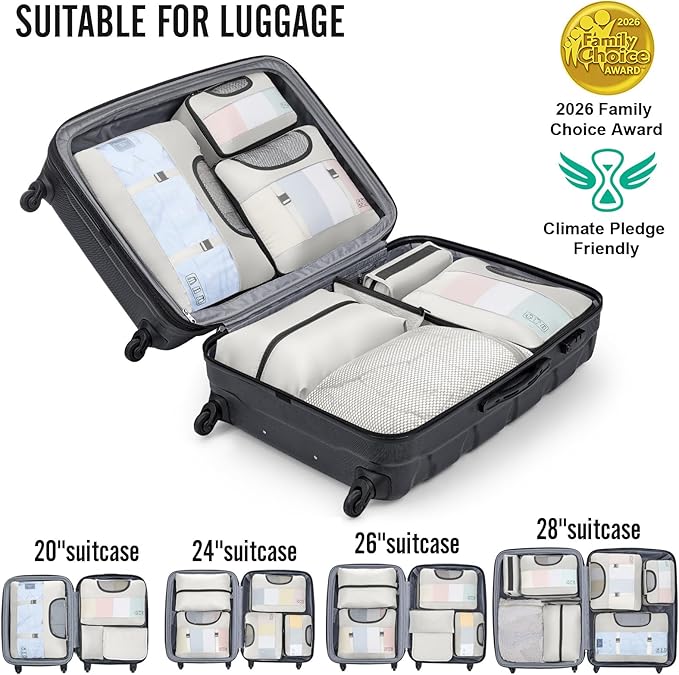 Veken 8 Set Packing Cubes for Travel Essentials,Anti-Wrinkle Buckled Suitcase Organizer for Shoe & Toiletry Bag,Carry On Luggage Bag for Airplane & College Dorm Room Accessories,Women Men Gifts