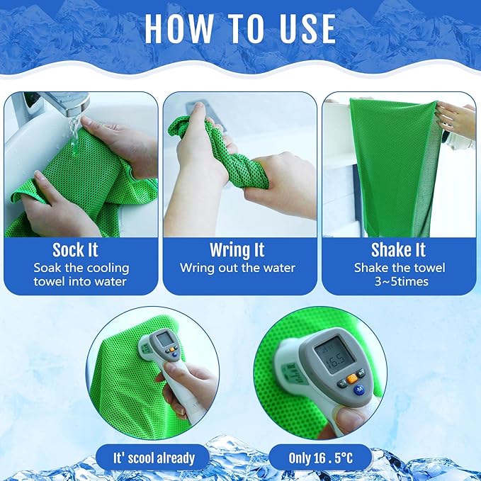 Hosuly 12 Pcs Cooling Towels for Face and Neck 12 x 40 Inch Workout Towels for Gym Fast Drying Hot Weather Sweat Rag Cold Cooling Cloth with 12 Bags Athletes Sport Yoga Golf(Green)
