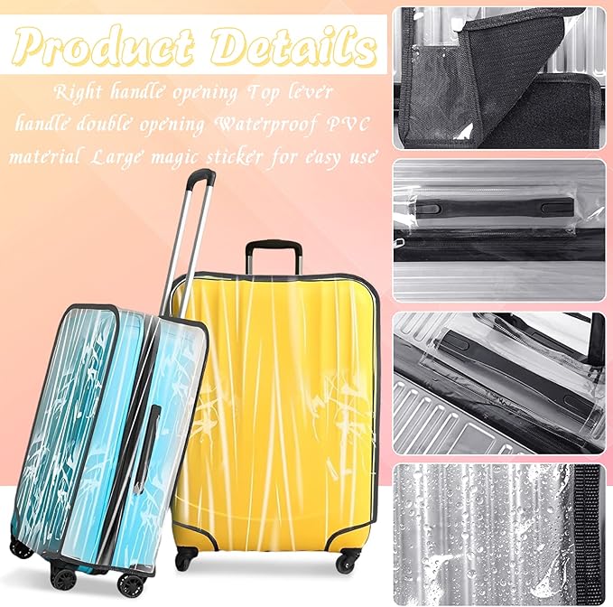 3 Pieces Suitcase Cover for Luggage TSA Approved Clear PVC Waterproof Suitcase Protectors Fits 20 24 28 Inch Wheel Baggage, Travel Essentials Accessories