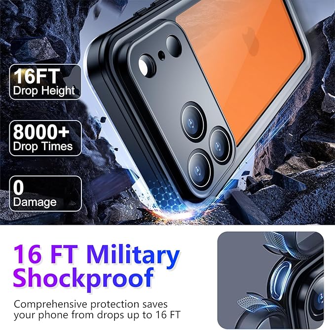 Compatible with iPhone 17 Pro Max Case,Waterproof Built-in Screen & Camera Protector IP68 Underwater Full Body 17FT Military Dropproof Shockproof Phone Case 6.9"-Black/Clear