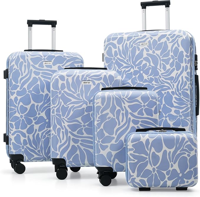 Hardside Luggage Sets, Lightweight Suitcase with Spinner Wheels, Blue Patterns