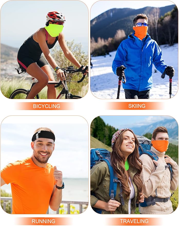 SATINIOR 8 Pcs Neck Gaiter Face Mask, Reflective Summer UV Protection Cooling Scarf Neon Breathable Bandana for Men Women