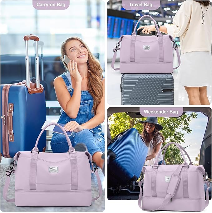 Travel Duffel Bag with Shoes Compartment, Overnight Weekender Bags for Women,Carry on Personal Item Bag