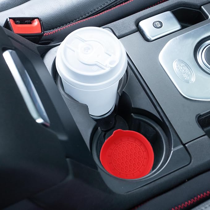 Amooca Automotive Cup Holders Universal Car Cup Coaster Waterproof Non-Slip Sift-Proof Spill Holder Car Interior Accessories 4 Pack Red