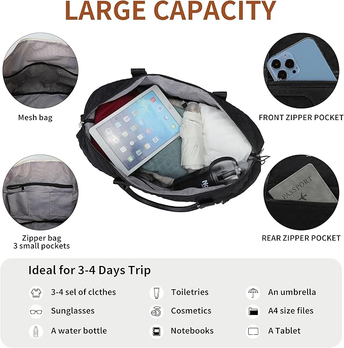 Oeihuivt Weekender Bags for Women - 21 Inch Large Travel Duffel Bag 2-Piece Set with Shoe Compartment, Heavy-Duty Canvas Leather Carry On Overnight Tote