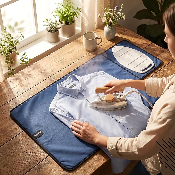 Encasa XO Ironing Mat/Pad Small 28"x20" with Padding, Anti-Slip, Silicone Iron Rest, Steam Press on Tabletop & Bed, Heat Resistant, Portable, Easy to Carry, Cobalt