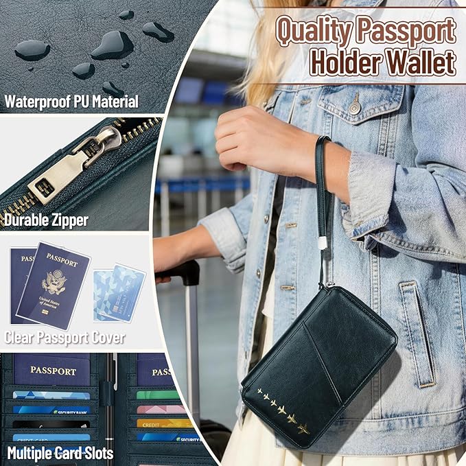 Family Passport Holder for 4 with Clear Passport Cover Anti-Theft RFID Blocking Passport Holder for Travel PU Passport Wallet Case Travel Document Organizer (Brown)
