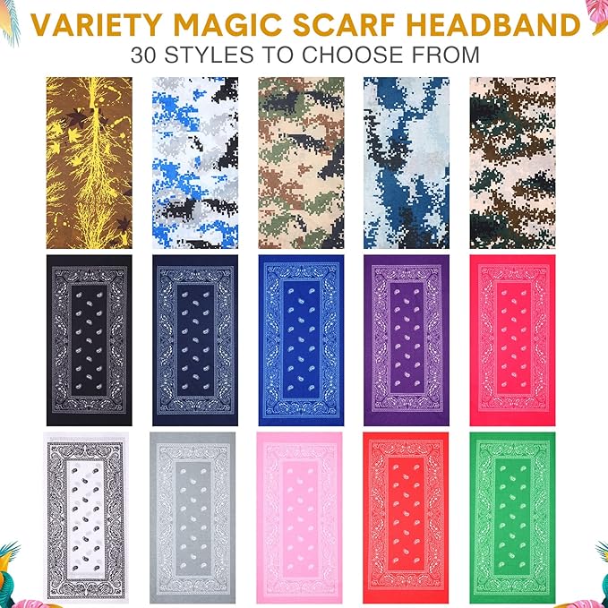 Tarpop 12/30 Pcs Neck Gaiters Scarf Elastic Wrap Headband Sweat Absorbing Bandana for Women Men Sports Yoga Running