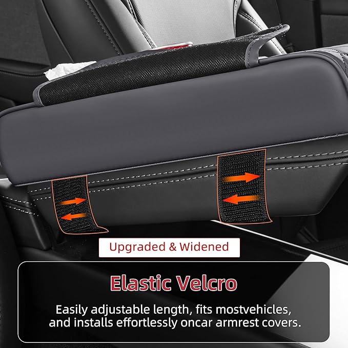 5 in 1 Car Center Console Cover, Armrest Pad with 2 Storage Pockets, Cup Holder, Tissue Slot, Phone Holder, Nappa Leather Memory Foam Car Accessories for SUV Sedan Truck (Gray)