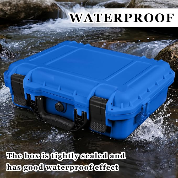 Relaxweex 1 Pcs Waterproof Hard Case with DIY Customizable Foam Insert Portable Protective Case with Knife for Camera Drones Equipments Tools Test Instruments(Blue,14.3 x 11.4 x 4.5 Inch)