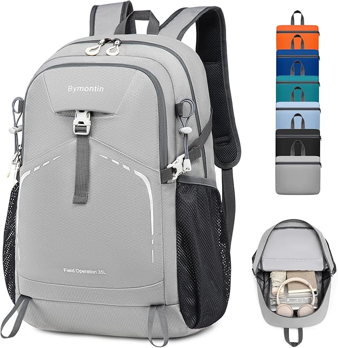 35L Lightweight Packable Backpack – Durable Foldable Daypack for Travel, Hiking, and Gym (Grey)