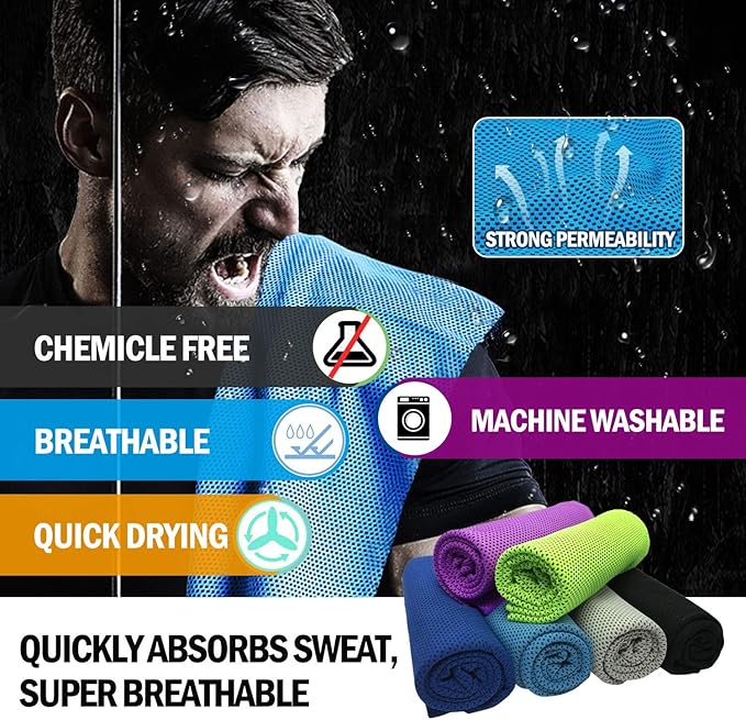 Cooling Towel for Neck 6 Pack,Workout Towel Gym for Women/Men,Soft Breathable Instant Cooling Relief for Sports, Tennis Gift,Hot Yoga, Travel, Camping (6 Pack-Purple/Green/Navy Blue/Blue/Gray/Black)