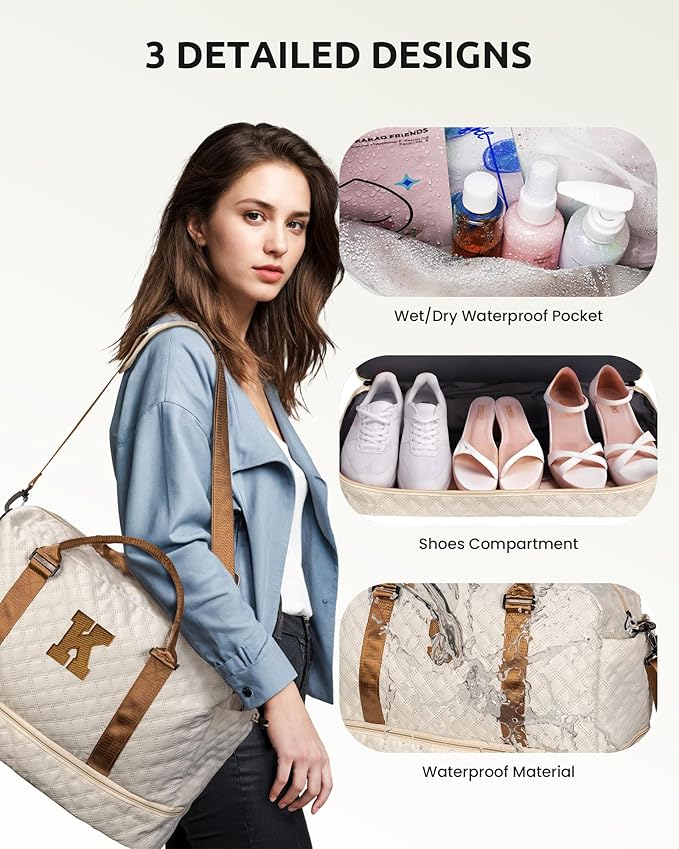 Mom Gifts-Women Birthday Gifts-Gifts for Teenage Girls-Personalized Duffle Bag with Shoe Compartment, Kids Overnight Bag,Travel Weekend Bag, Gift for Women Friend Niece Sister (Letter A)