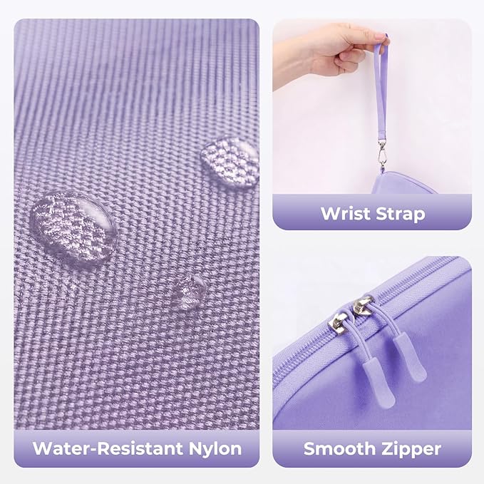 FYY Travel Cable Organizer - 8 Compartments Lightweight Water Resistant Tech Pouch with Wrist Strap, Portable Electronic Accessories Case for Cord Charger Storage for Travel Home Office Purple (Large)