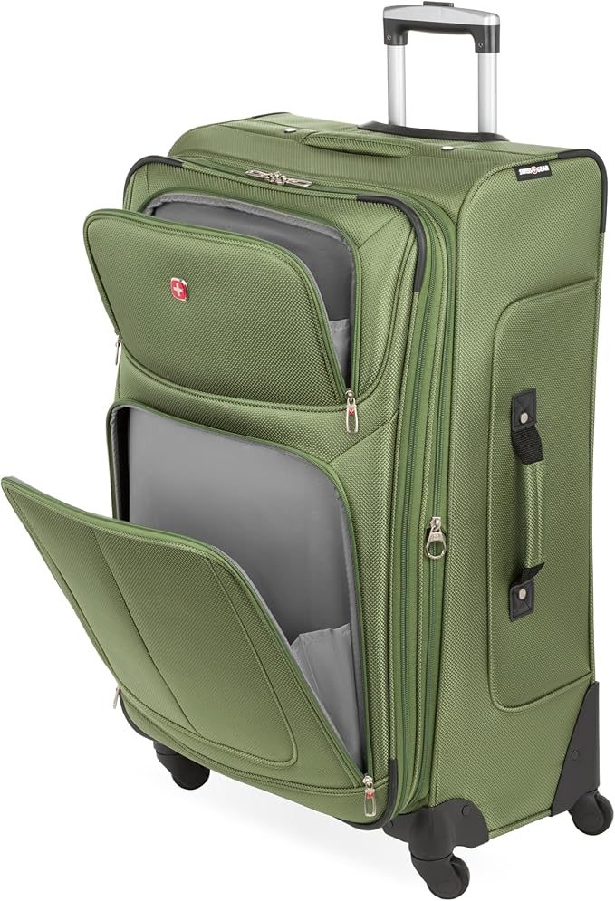 SWISSGEAR Sion Softside Expandable Spinner Luggage Durable Lightweight Travel Suitcase, Evergreen, Checked-Large