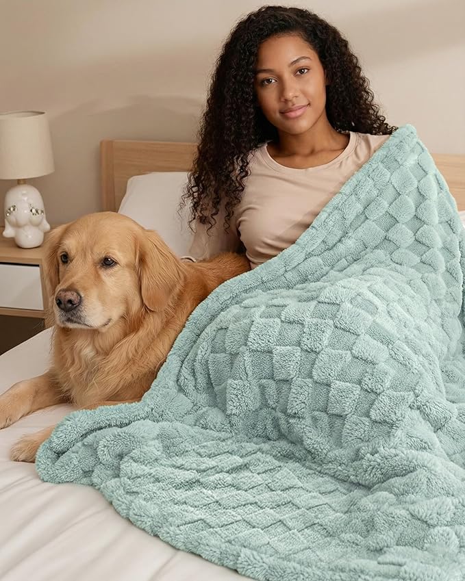 Utopia Bedding Sage Green Checkered Fleece Throw Blanket for Couch, Sofa, Soft Plush Cozy Blanket for Women and Men Home Decor, Ultra Comfy Travel-Friendly Throws for Relaxation, 50x60 Inches