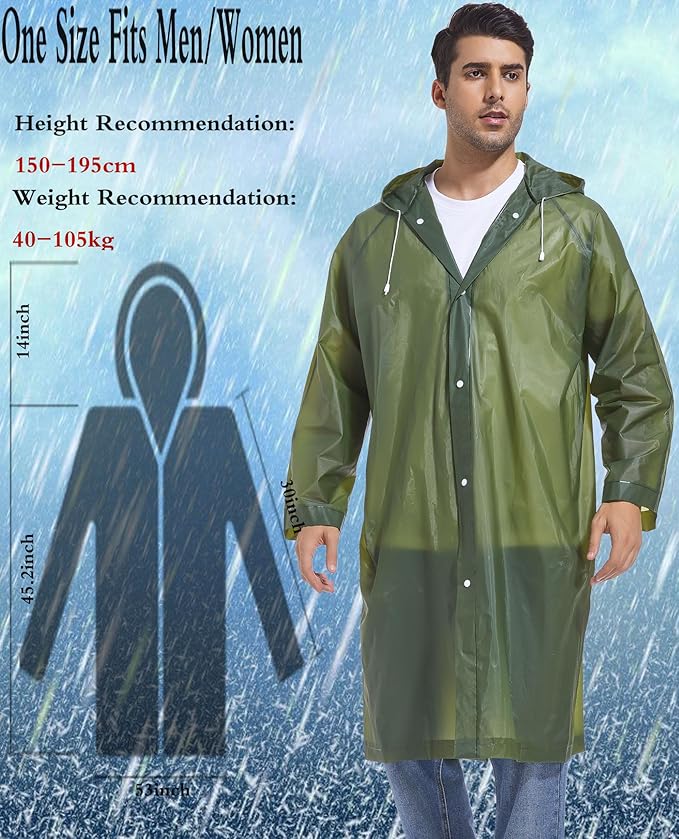 2PCS Rain Ponchos for Adults Reusable Rain Coats for Adults Rain Jackets Raincoats for Men Women
