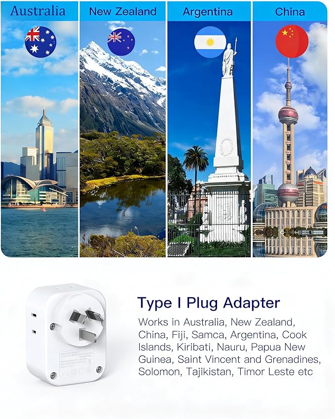 Australia Plug Adapter 2 Pack, HANYCONY New Zealand Power Adapter with 4 Outlets 4 USB (2 USB C), Type I Travel Adapter for US to Australian Argentina AU China Fiji Samoa Tonga Kiribati