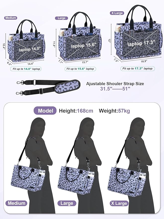 FIORETTO Womens Canvas Tote Bag Purse with Individual Compartment, Zipper Top, Reinforced Bottom & Luggage Sleeve