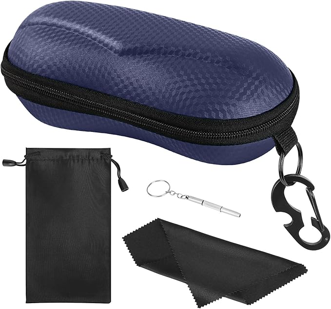 MoKo Semi Hard Shell Sunglasses Case, Unisex Protective Eyeglass Case Glasses Case Holder with Metal Hanging Hook