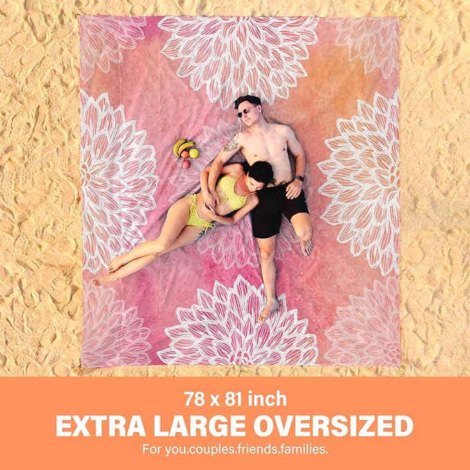 Famstar Beach Blanket Oversized Extra Large 78"X81"/10'X9',Waterproof Sandproof Beach Blanket 2-8 Adults Lightweight Durable for Travel Camping Hiking Picnic