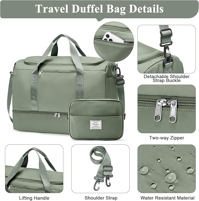 Extra Large Travel Duffle Bag with Shoe Compartment & Toiletry Bag, XL Weekender Bags for Women, Carry On Overnight Bags for Gym Sports, Water-Resistant Hospital Bag for Labor and Delivery