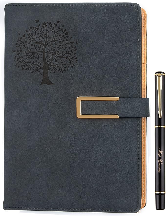 Fanery sue Tree of Life Refillable Writing Journal for Women&Men Faux Leather Hardcover Notebook A5 College Ruled 200 Lined Pages Lay-Flat Personal Diary with Pen&Magnetic Buckle (Tree of Life-Black)