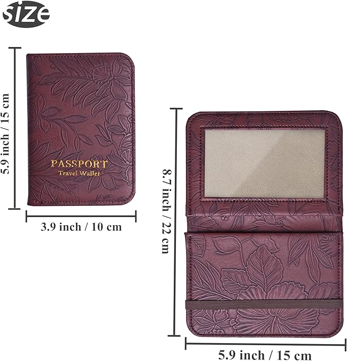 lizimandu Passport Holder with Airtag Slot, Airtag Passport Wallet for Men Women, Slim Leather Passport Holder Case Family for Travel Anti-Lost(1-Carved Dark Brown)