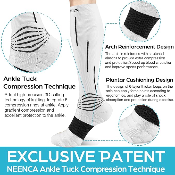 NEENCA Compression Socks, Medical Athletic Calf Socks for Injury Recovery & Pain Relief, Sports Protection—1 Pair, 20-30 mmhg