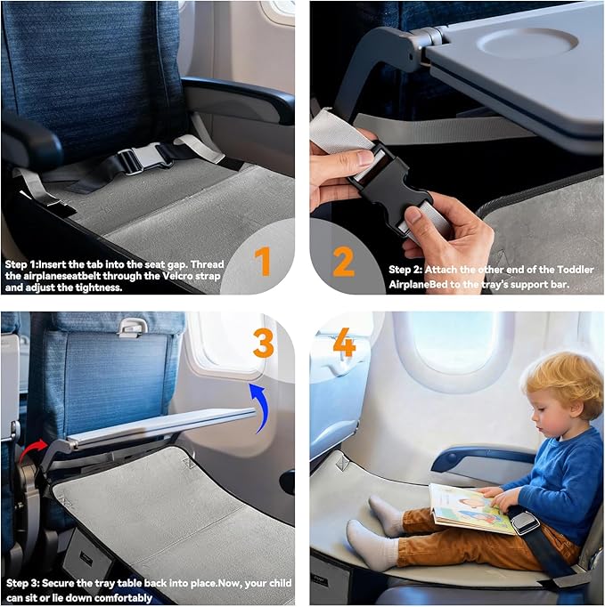 Toddler Baby Airplane Bed, Grey Portable Airplane Footrest, Soft Warm Minky Fabric Airplane Seat Extender for Kids, Baby Flying Airplane Travel Must Haves Toddler Flight Essentials