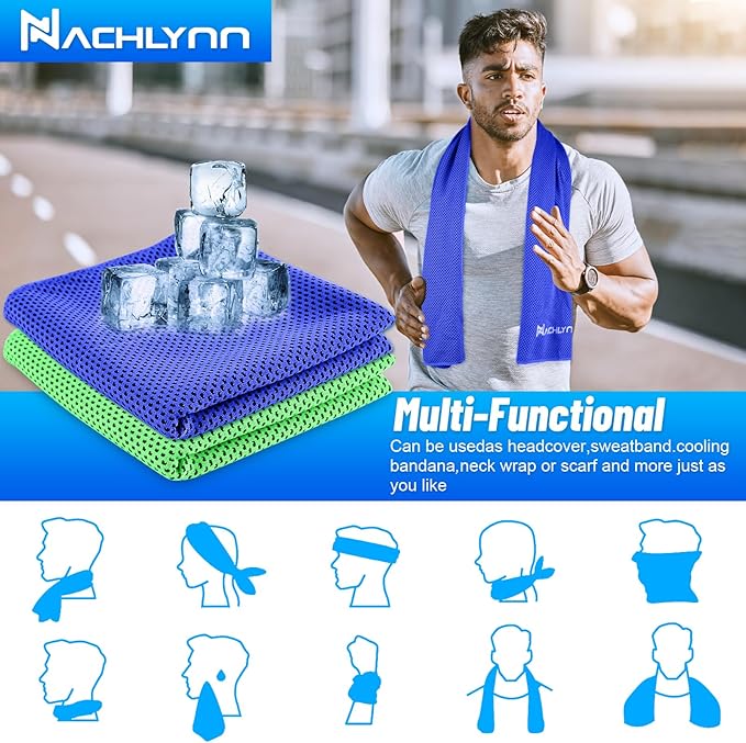 NACHLYNN 4pcs Cooling Towels for Neck and Face 40"x12" Microfiber Soft Breathable Chilly Towel for Instant Cooling Ice Towels for Yoga Sports Running Fitness Workout Camping Golf
