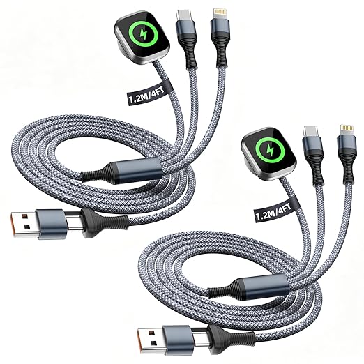 Cruise Essentials 2026, 3 in 2 Multi Charging Cable for iPhone Watch Charger/iPhone 17/IP, iWatch Charger, Travel Camping Essentials Compatible with iWatch 11-2/Ultra/iPhone 17-8,Car (2Pack,4FT)White