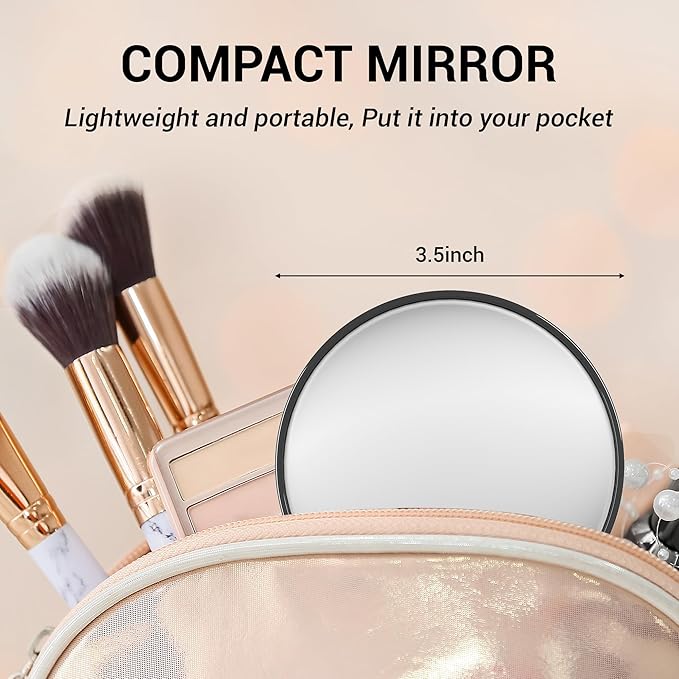 30X Magnifying Mirror, Magnified Mirrors 3.5" with Two Suction Cups and Tweezers, Travel Magnifyied Mirror Set Comes with Portable Storage Bag, Small Magnifying Mirrors for Travel(Black)