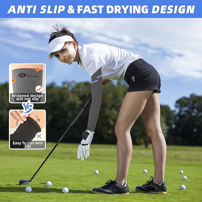 BHYTAKI UV Sun Protection Arm Sleeves, UPF 50 Sports Cooling Arm Compression Sleeves for Men Women Teenager