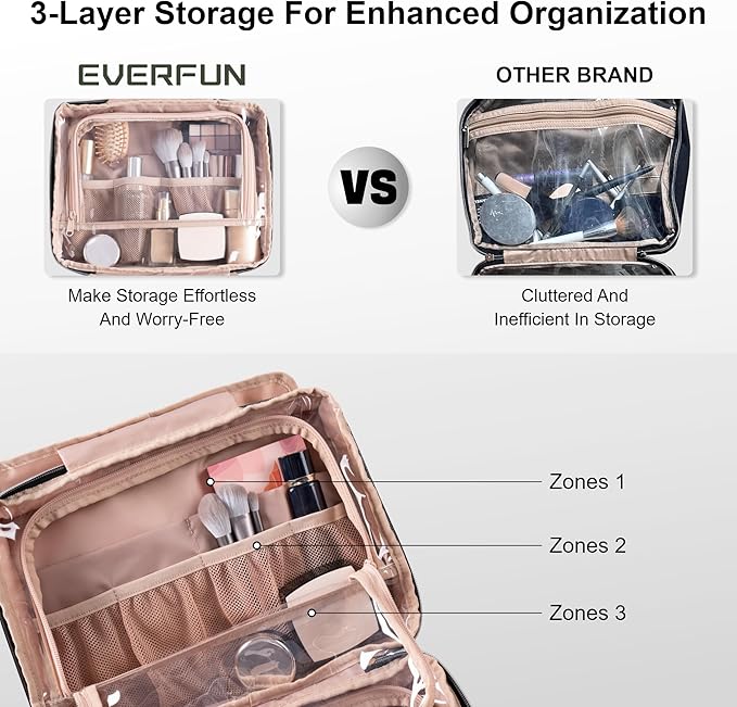Everfun Travel Toiletry Bag with Hanging Hook and Leakproof Wet/Dry Compartments, Large Capacity Makeup Cosmetic Organizer for Women, 12x9x4.5 Inch, Animal lmprint