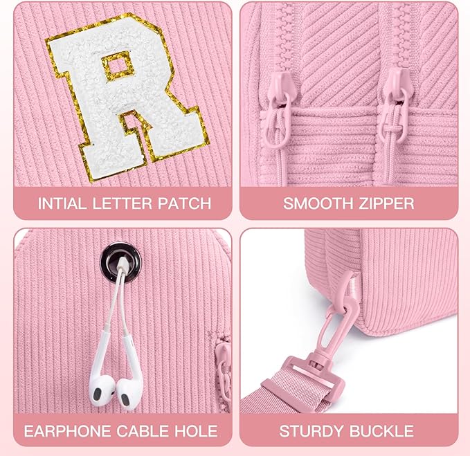 Viverte Small Corduroy Sling Bag Initial Crossbody Bag Fanny Pack for Girls Personalized Birthday Gifts for Teen Girls Gifts